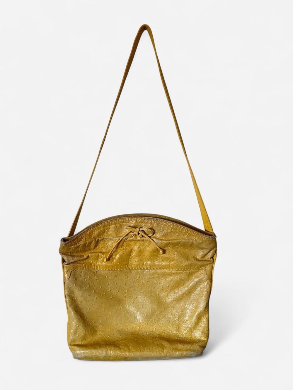 Vintage Carlos Falchi Crossbody Ostrich Leather Purse in Gold